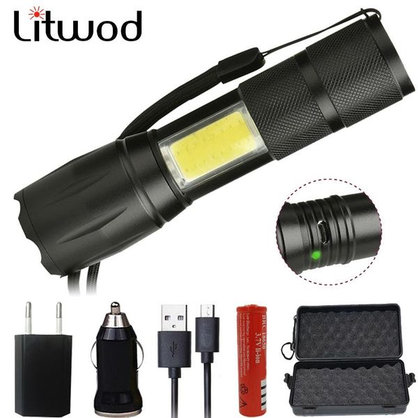

flashlights torches litwod z20103 xm-l t6 micro usb port rechargeable led torch lantern resistant hard light self defense bulbs