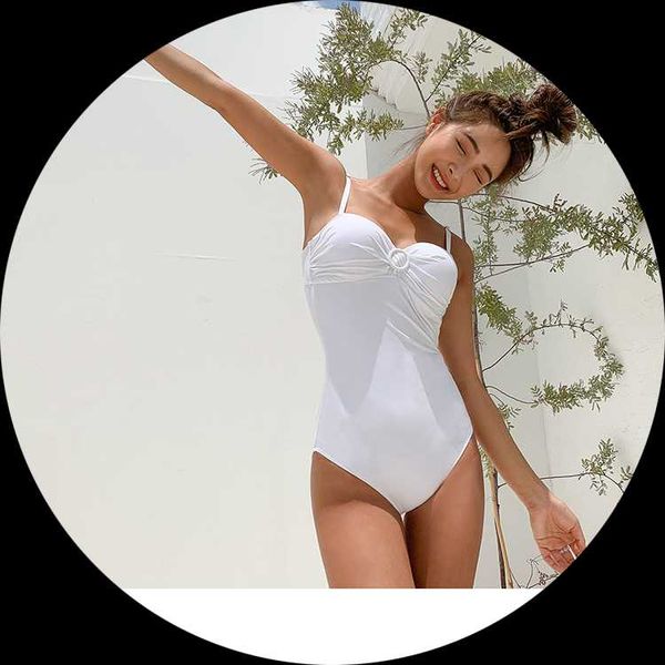 

swimwear women one piece korea swimsuit push up 1 2021 sports suit bathing female bikini backless big print cotton