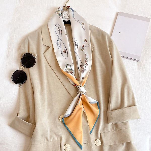 

Korean-Style Small Silk Scarf Women's Spring Autumn Narrow Fashion Long Strip Arm Bag Ribbon Neckerchief Small Ribbon Hair Tie, Blue;gray