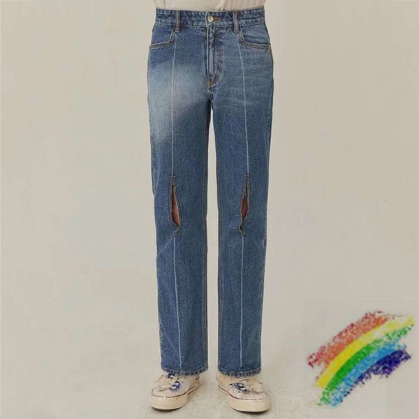 

damage loose jeans men women streetwear denim pants trousers, Blue