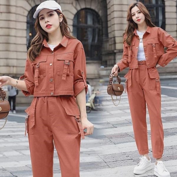 

women's two piece pants 2021 ladies fashion loose all-match jacket suit, White