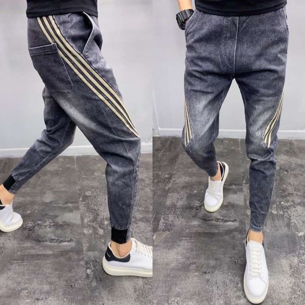 

autumn casual jeans men's korean slim and versatile leggings young men's leggings trendy harem pants, Blue