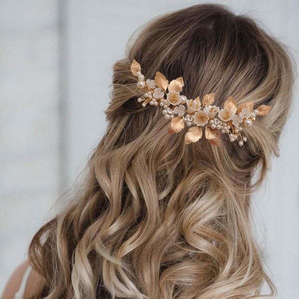 Copricapo della sposa del foglio della lega dorata con gli ornamenti dei capelli della damigella d'onore del diadema della ragazza degli accessori dei capelli di cerimonia nuziale del pettine Commercio all'ingrosso