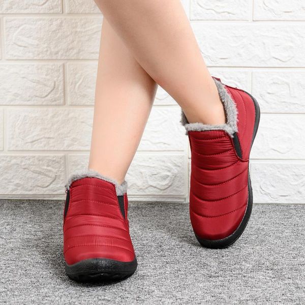 

boots snow women shoes 2021 waterproof warm plush fur ankle winter female slip on flat casual ultralight botas mujer, Black