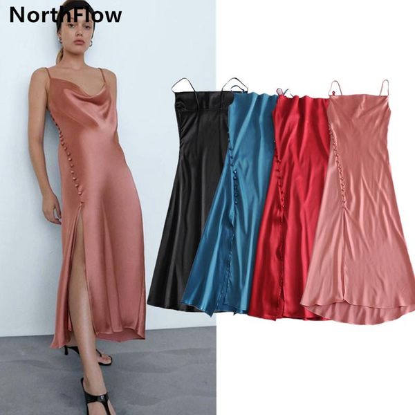 

casual dresses northflow 2021 women strap dress solid silk satin mid-calf de fiesta party vestidos robe femme, Black;gray