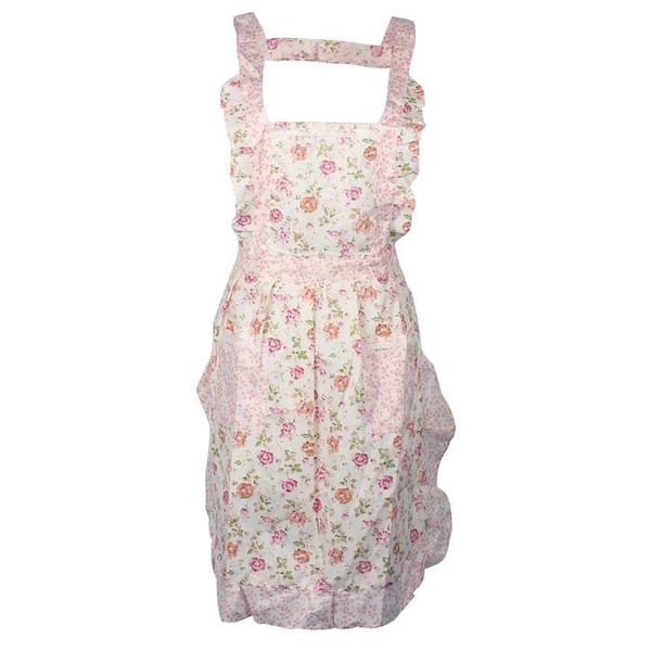 

aprons 1pc apron women home kitchen cooking bib flower style pocket lace dress oil-proof printing bibs cleaning