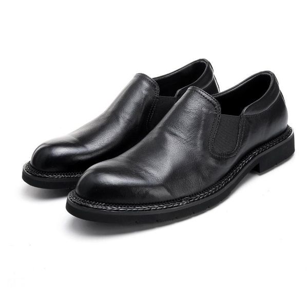 

new quality cow leather casual men shoes round toe slip-on business office work shoes black wedding size 38-44
