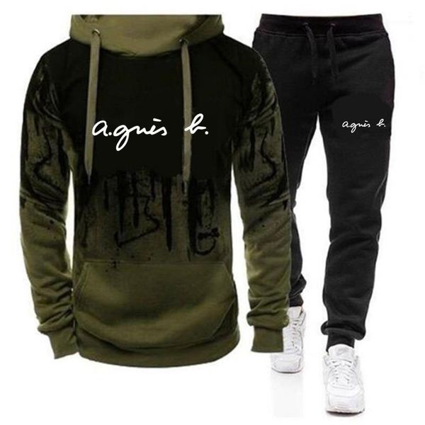 

men's hoodies & sweatshirts 2 piece men sportswear brand autumn winter warm suit jogger running pants gym fitness training set tracksui, Black