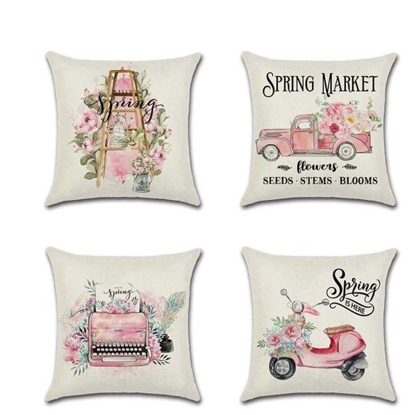 

cushion/decorative pillow 45x45cm cute pink flower linen decorative cushion cover cartoon truck electric car case