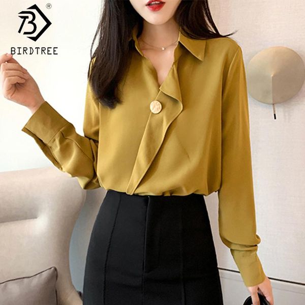 

women's blouses & shirts women 2021 spring autumn turn-down collar full sleeve single button loose chiffon korean style t05906k, White