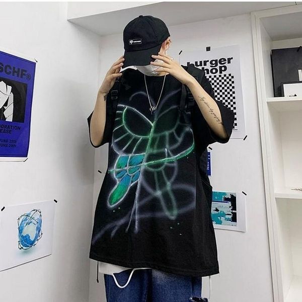 

women's t-shirt nicemix butterfly tri-color women tshirt loose short-sleeved couple casual fashion youth hip-hop street clothing, White