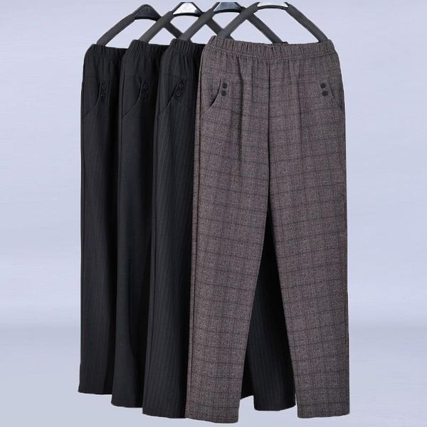 

women's pants & capris 2021 women high waist elastic trousers middle aged mother stretch straight casual loose female plus size 5xl 293, Black;white