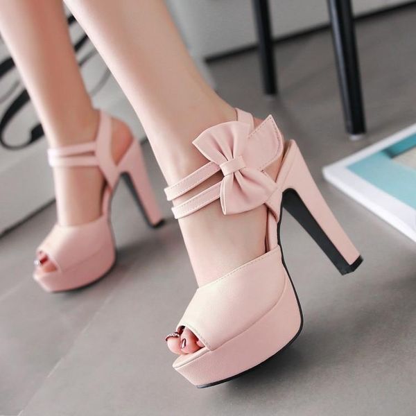 

dress shoes fish mouth bow sandals women's 3132334041424344454647 high heels, Black