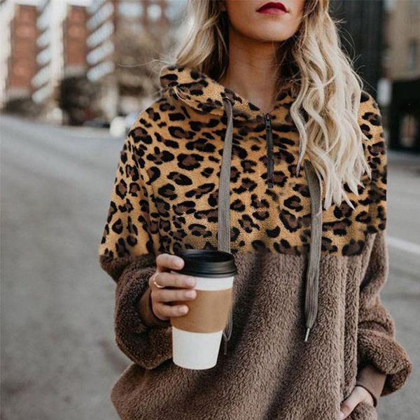 

leopard teddy sweater hooded oversized sherpa pullover new plus size 5xl fluffy feece sweaters female leopard warm streetwear, White;black