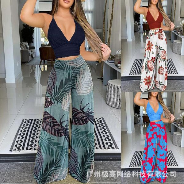 

women's tracksuits 2021 lace + printed pants two-piece suit, Gray