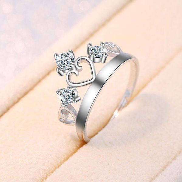 

sterling silver platinum plated classic crown diamond solitaire ring ladies couple lovers wedding holiday gift jewelry, Golden;silver