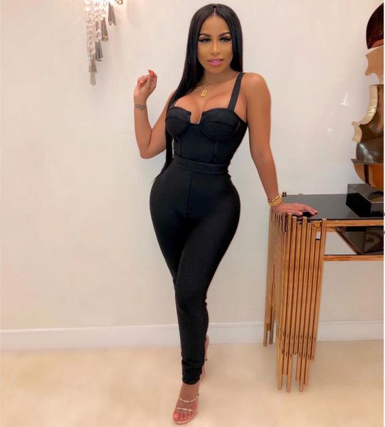 

women's jumpsuits & rompers 2021 autumn fashion blue rose red black spaghetti rayon bandage jumpsuit bodycon club party, Black;white