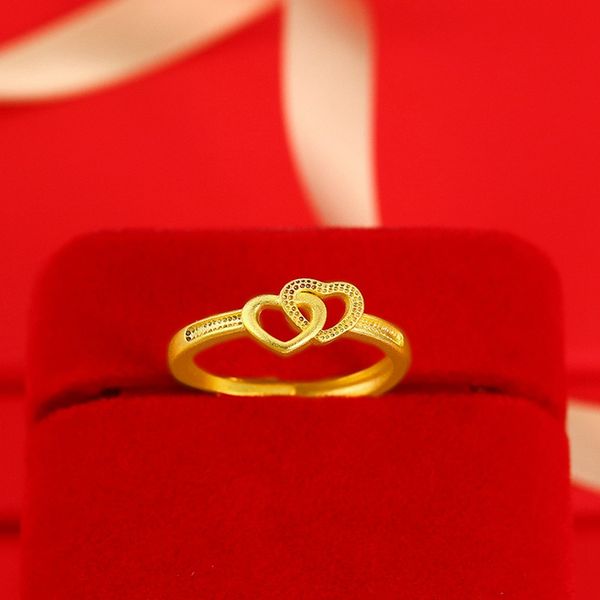 

double heart simple ring jewelry 18k yellow gold filled classic women finger accessories, Slivery;golden