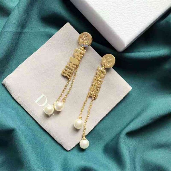 

70% off outlet online 2021 new letter tassel net red temperament female ear line earrings, Golden