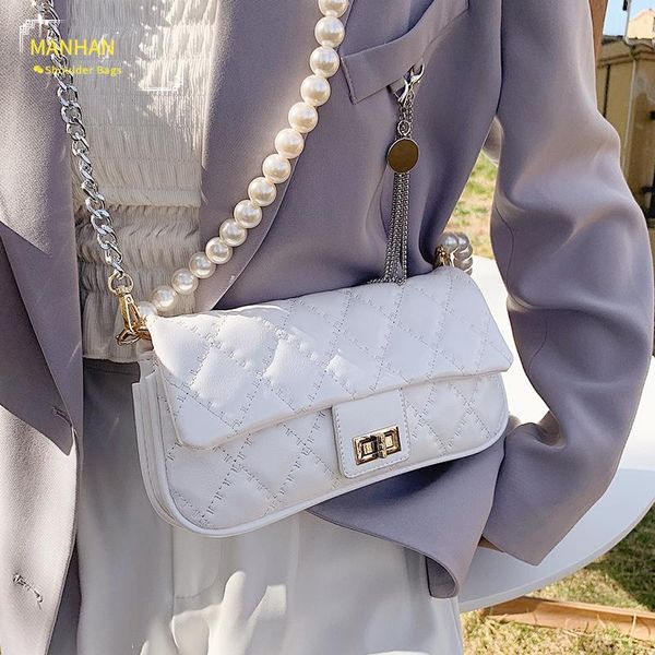 

evening bags high-end western style female rhombus shoulder bag 2021 fashion pearl women's designer chain texture luxury messenger