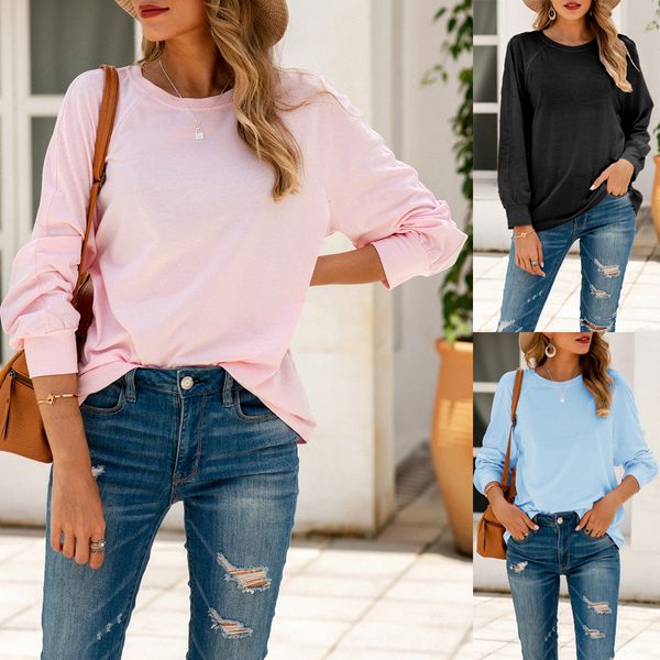 

jeans for autumn new womens independent station popular solid color long sleeve sweater t-shirt, White