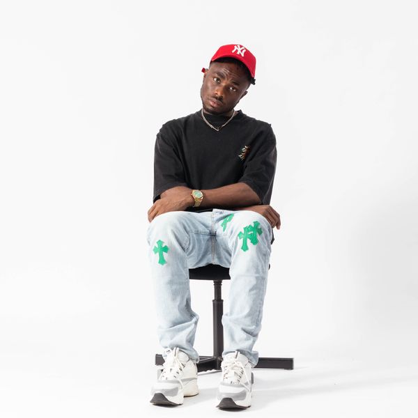 

crosin cross green patch autumn new fashion high waist straight tube loose length jeans for men, Black