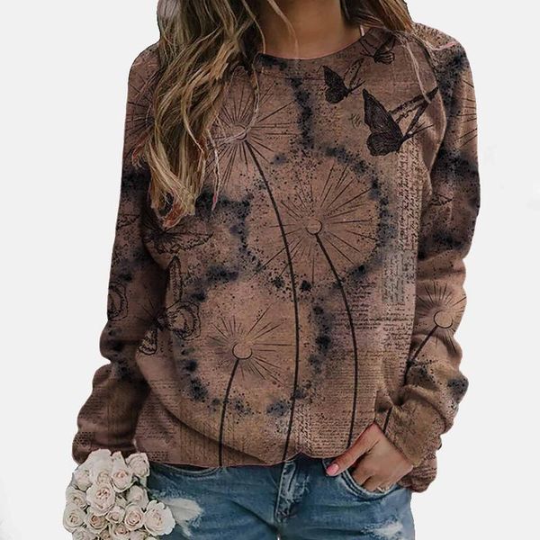 

women's hoodies & sweatshirts fashion flower butterfly printed women sweatshirt o-neck blouses casual for girls full polyester, Black