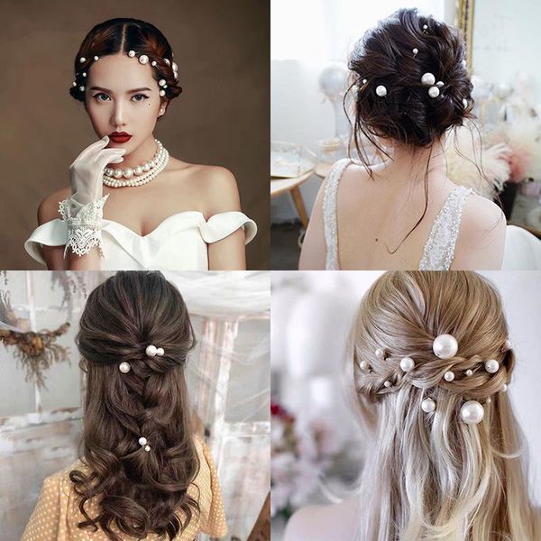 

hair clips & barrettes women girls pins for bride bridesmaid simple fuax pearl jewelry stick wedding headpieces hairstyle design tools, Golden;silver