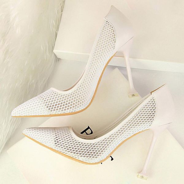 

dress shoes 2021 summer women 10cm high heels footware pink prom pumps valentine hollow mesh breathable fetish scarpins wedding, Black