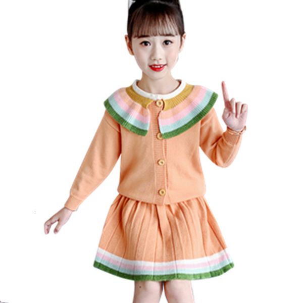 

2021 new girls of winter sweater set children knitted or crocheted skirt 2 garments suit adolescent clothes 6 8 10-12 13 ohq1, White