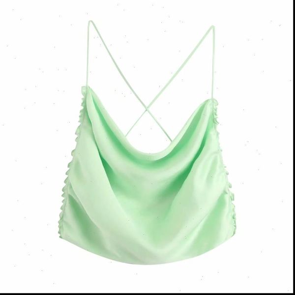 

solid satin women backless sling shirt crop 2021 new fashion casual lady sleeveless slim blouse s6995, White