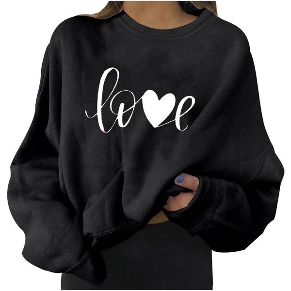 

women autumn winter fleece love printed letter harajuku pullover thick loose hoodies sweatshirt female o-neck casual #t2g, Black