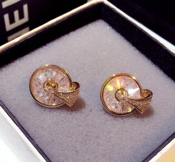 

elling edition jewelry crystal round rotary stud earrings, Golden;silver