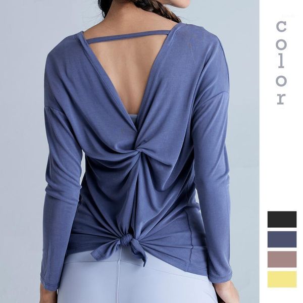 

moonglade yoga clothes fitness sports running split solid color long-sleeved quick-drying ladies beautiful back outfit