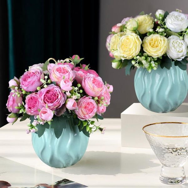 

decorative flowers & wreaths 1 bundle 9 heads silk peony bouquet home decoration accessories wedding party fake plants garden artificial ros