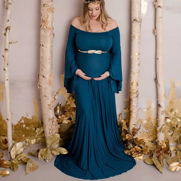 

new maternity pgraphy prop pregnancy long sleeve cotton chiffon maternity strapless gown p shoot pregnant dress x0902, White
