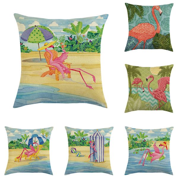 

45cm*45cm flamingo on beach design linen/cotton throw pillow covers couch cushion cover home decorative pillow covers