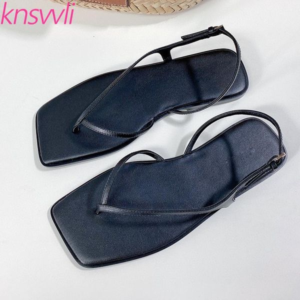 

sandals flip flops women genuine leather beach vacation shoes woman flats summer gladiator, Black