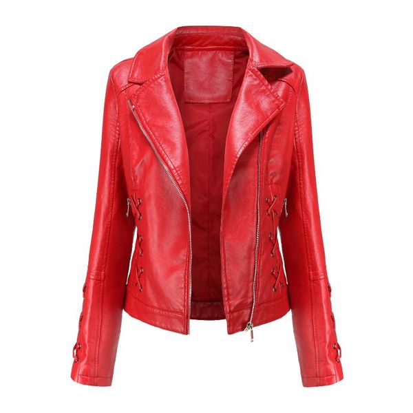 

women's leather & faux knitted jacket women spring autumn coat red green moto biker zipper ladies 2021 black chaqueta mujer veste femme