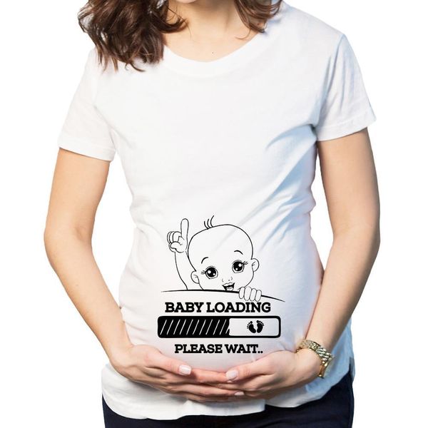 

2021 brand new women pregnancy clothes baby loading pls wait maternity t shirt striped summer short sleeve pregnant t-shirt, White