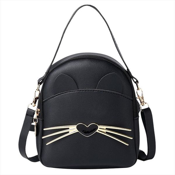 

female solid color leather backpack women multi function zipper shoulder bag ladies cartoon cats student backpacks fashion