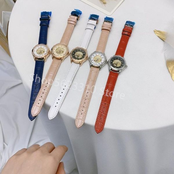 

wristwatches luxury ladies dress sun watches classic automatic mechanical leather strap watch skeleton clock female tourbillon ceramic, Slivery;brown