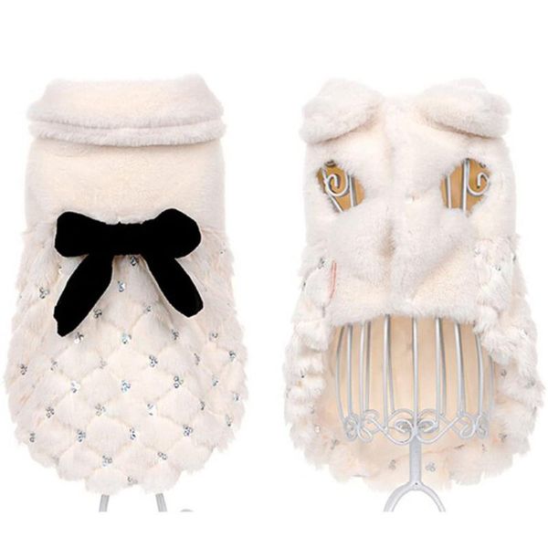 

plush dog clothes winter warm pet dog jacket coat puppy clothing fashion pet sequin bow princess outfit cat clothes