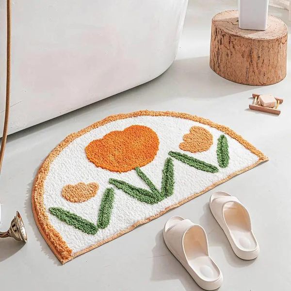 

carpets cartoon flower pattern semicircle bathroom rug non-slip absorbent pad kitchen carpet on the floor bedroom mat home decoration