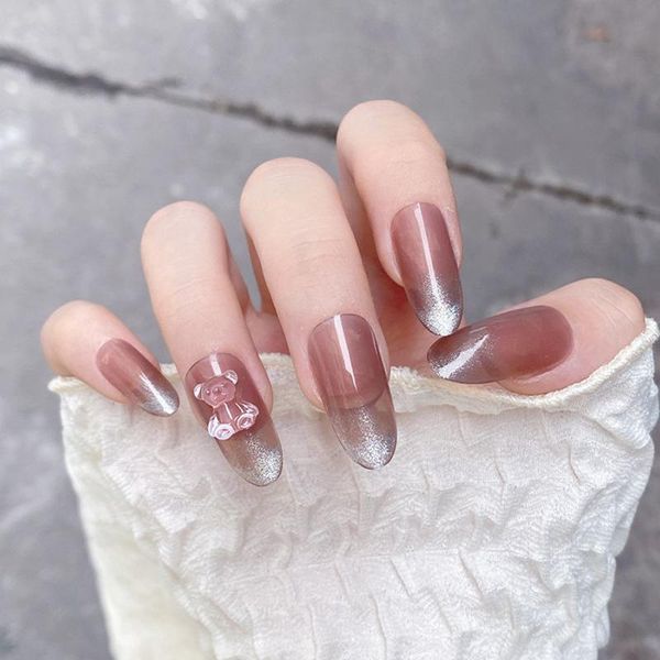 

false nails 24pcs/box women fashion detachable artificial manicure tool fake long almond nail tip wearable tips, Red;gold