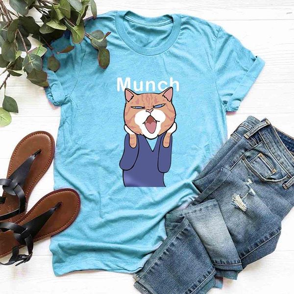 

women's t-shirt womens cotton funny cat print graphic tees woman oversized short sleeve shirts female clothes streetwear tee, White
