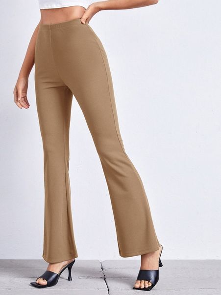 

flare leg solid pants 22kt#, Black;white