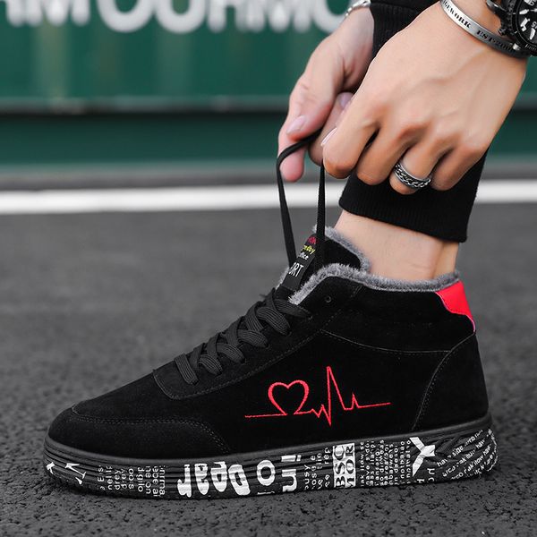 

winter men casual shoes red sneakers warm plush black high comfortable flat lover shoes autumn 2020 mens sneakers