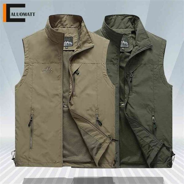 

men vests jacket summer outdoors sleeveless men's casual travels thin fishing waistcoat male clothes s-5xl 210925, Black;white