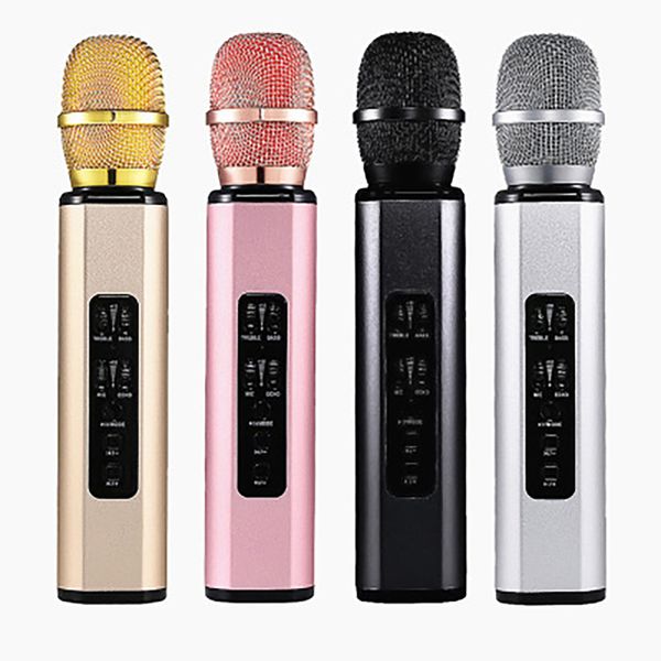 

k6 karaoke microphone mini handheld microphones wireless bluetooth with speaker for sing recording interviews 4 colors